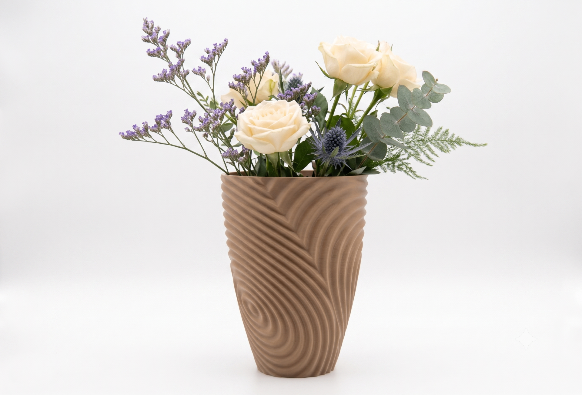 Tall vase with soft vertical ribs and a narrow neck